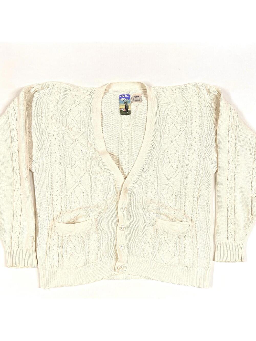 Vintage Ellesse Golf Cardigan Sweater Knit Deep V-Neck Linen Cotton Sz L